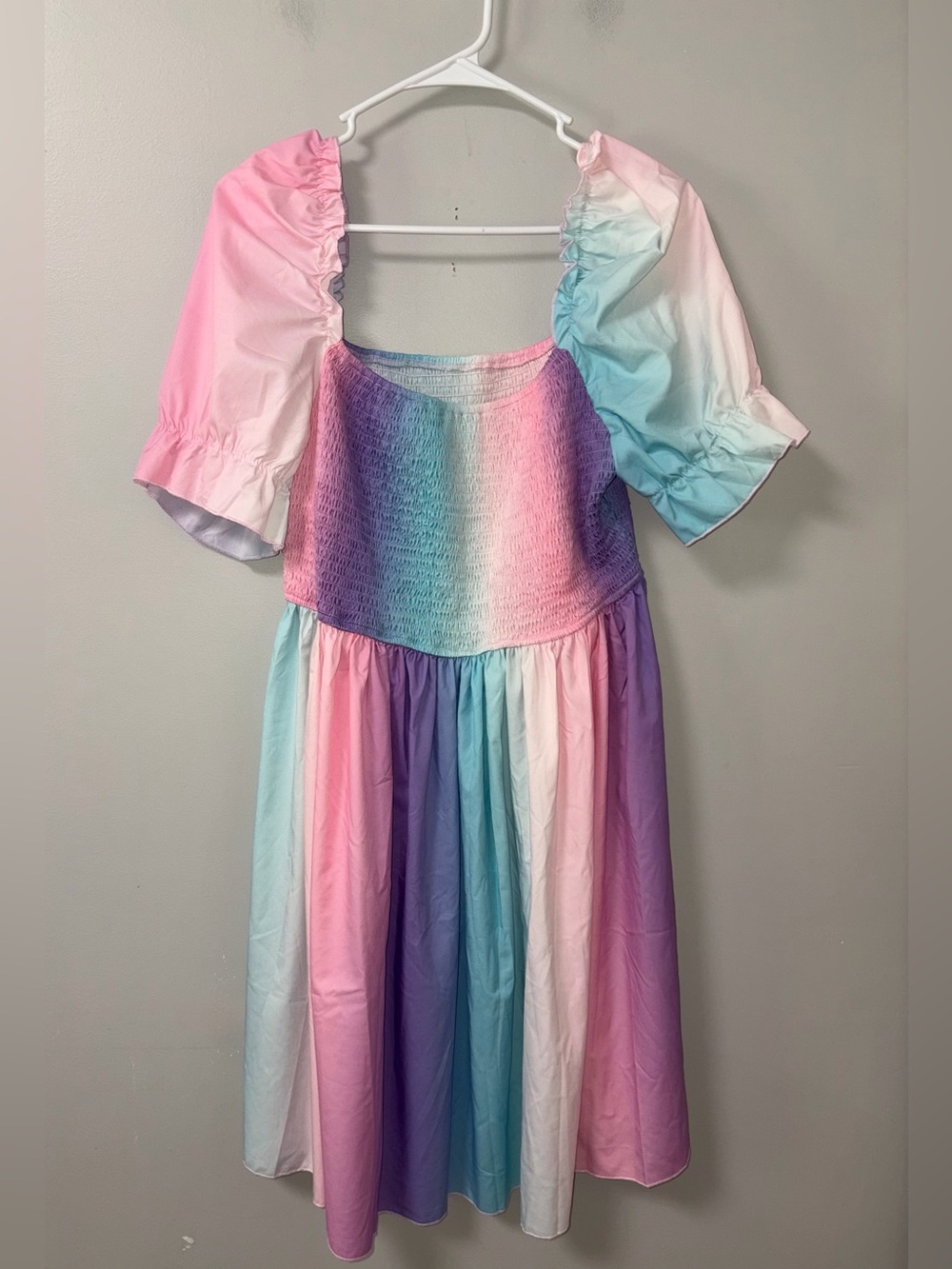SHEIN VCAY Pink Blue Purple Ombré Puff Sleeve Smocked Summer Dress 1X